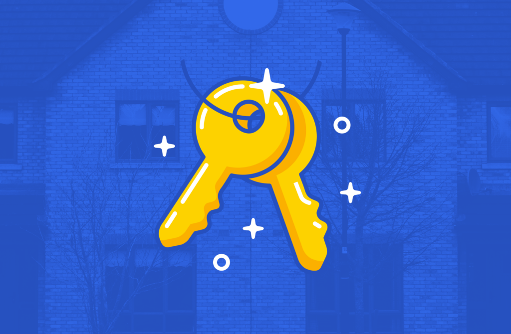 Yellow keys graphic over a blue building background, representing digital marketing agency in Dublin.