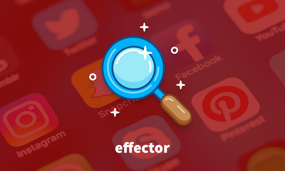 Digital marketing concepts highlighted with a magnifying glass over social media icons. Effector agency in Dublin.