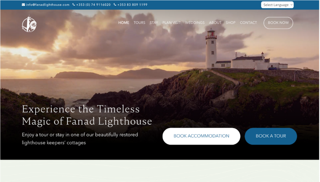 Example of the Fanad Lighthouse homepage headline