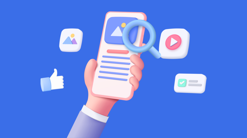 Hand holding smartphone with icons for web and digital marketing, representing a Dublin agency's services.
