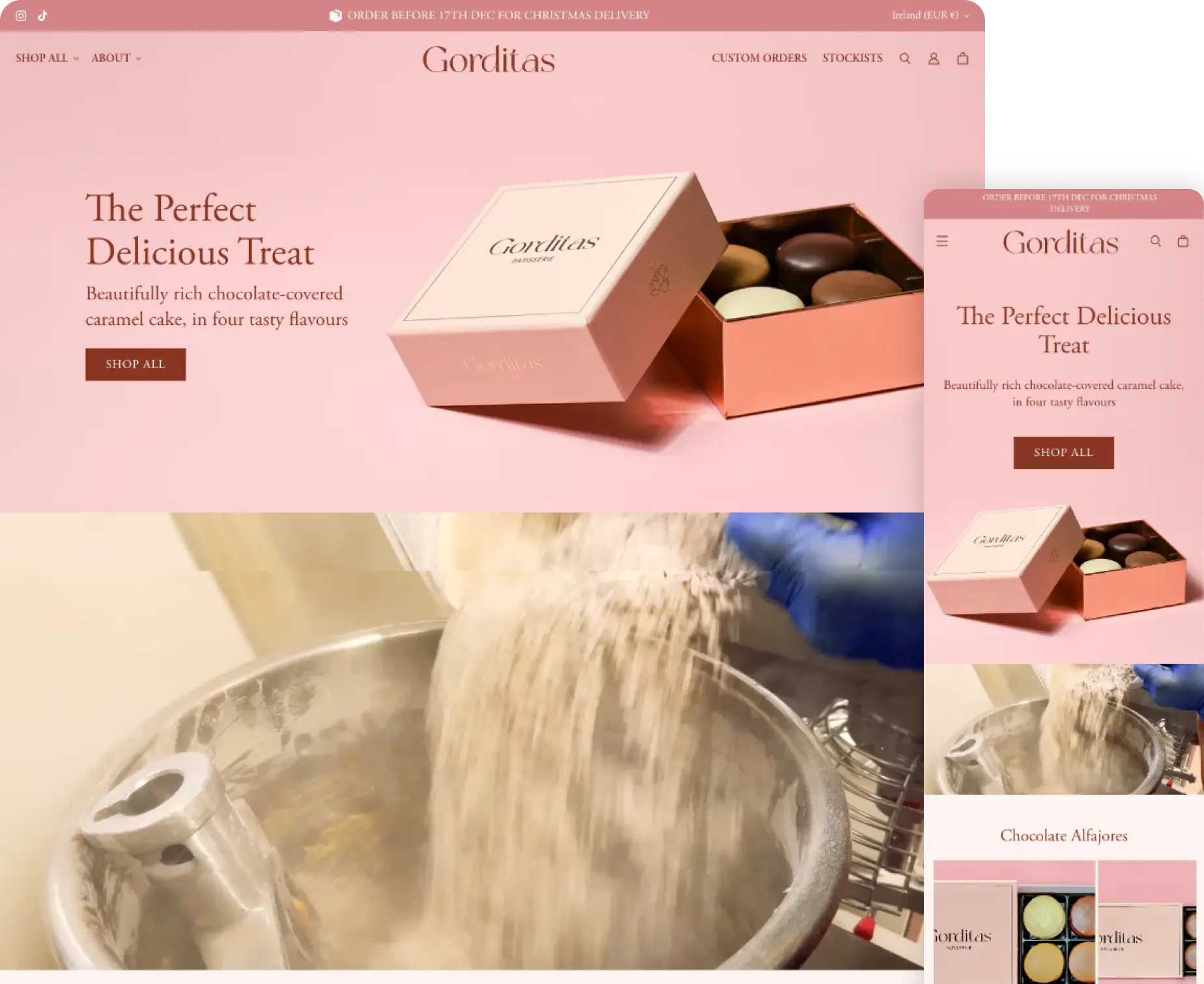 Delicious chocolate caramel treats showcased on a sleek Dublin website. Grab a box before 17th Dec for Christmas delivery!